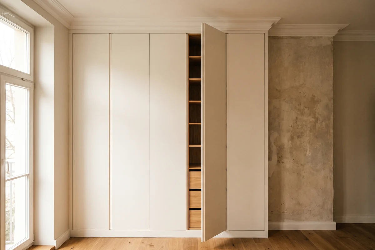 Einbauschrank unter einer Dachschräge, bündige Fronten