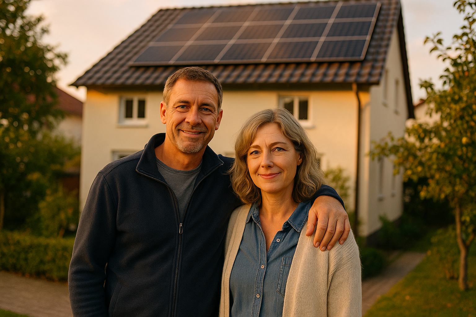 Familie Schneider aus Schorndorf vor ihrem Haus