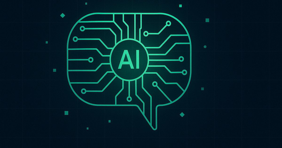 Chat bubble made of circuit-board lines with AI node — AI chatbot guide
