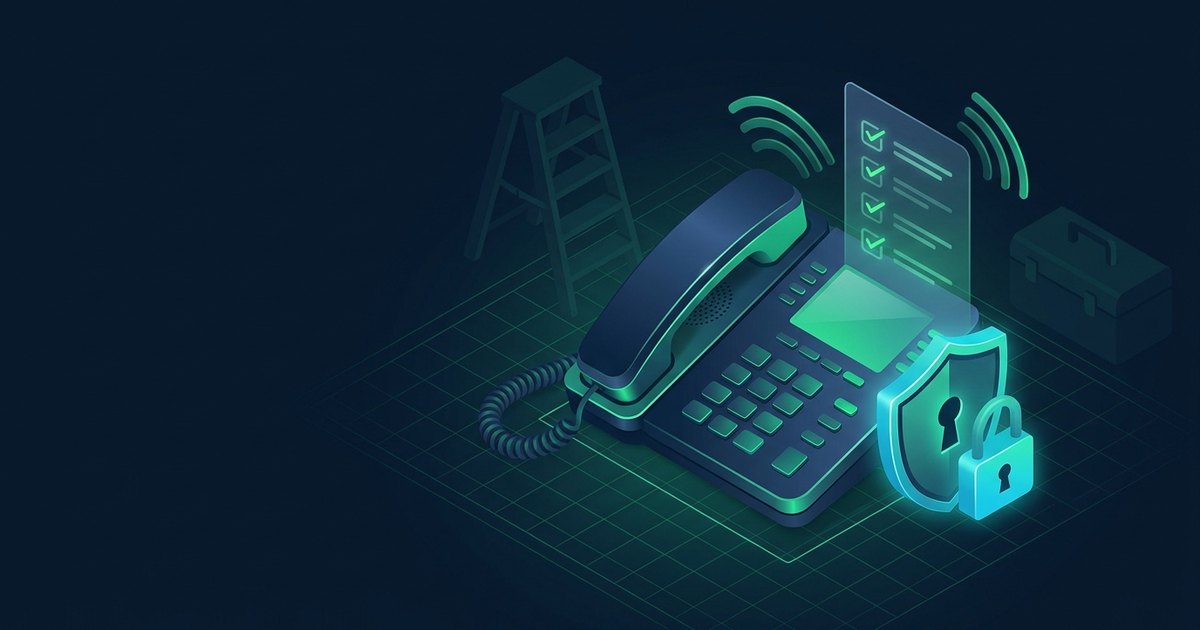 Telefonhörer und Checkliste vor einer Werkstatt — KI-Telefonassistent und DSGVO für Handwerksbetriebe