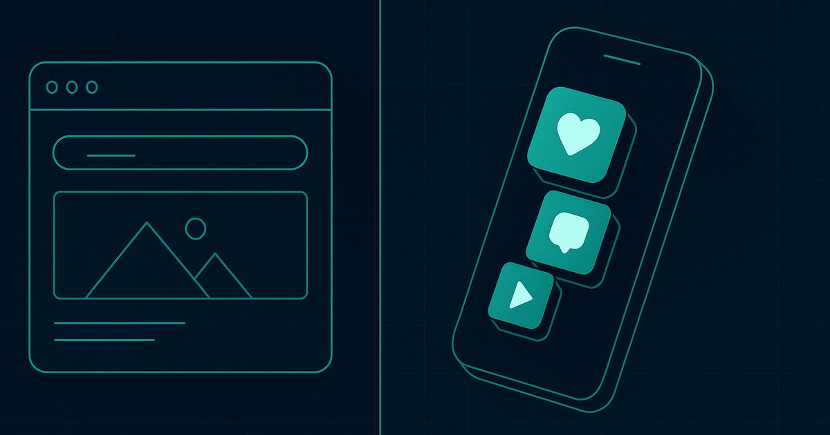 Browser-Fenster neben Smartphone mit Social-Feed — Website oder Social Media