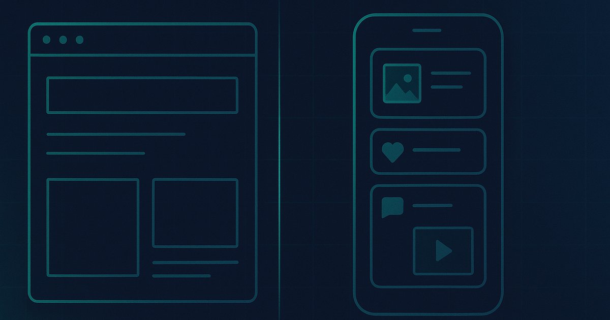 Browser window beside a smartphone with social-media feed — website or social media